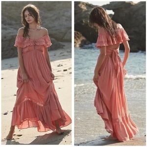 Free People Coral Off-Shoulder Maxi Dress
